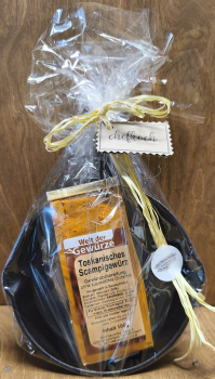 Geschenkset "Chefkoch" (Gusseisenpfanne, Toskanisches Scampigewürz)