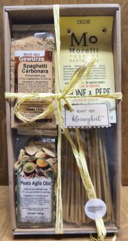 Geschenkset "nur ne Kleinigkeit" (Spaghetti Carbonara, Pesto Aglio Olio, Limone & Pepe Nudeln)