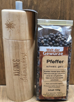 Mühlenset Salz (Gewürzmühle "kleines Schmankerl", Pfeffer schwarz, ganz)