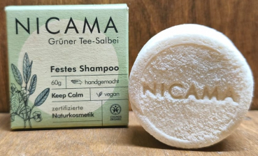 NICAMA Festes Shampoo Grüner Tee Salbei, 60g