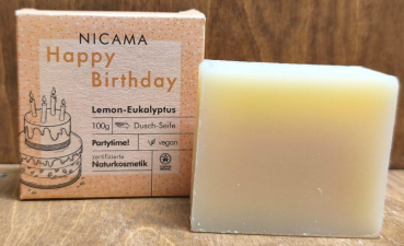 NICAMA Geburtstagsseife Lavendel Limette "Happy Birthday", 100g