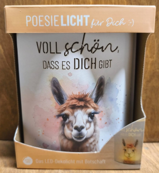 Poesielicht "Voll schön, dass es Dich gibt", Lama