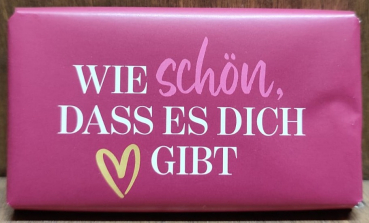 Vollmilchschokolade "Wie schön, dass es dich gibt", rosa, 40g