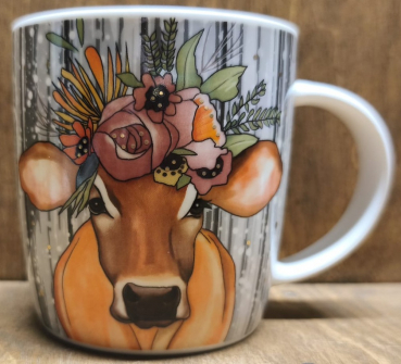 Tasse Kuh mit Blumenkranz, braun