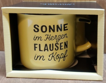 Tasse "Sonne im Herzen, Flausen im Kopf", gelb