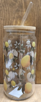 Trinkglas "Zitrone" mit Strohhalm