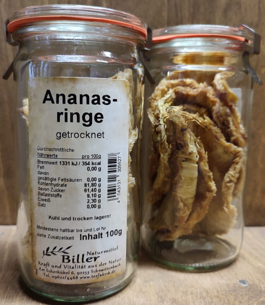 Ananasringe getrocknet im Glas, 100g