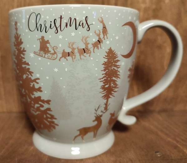 Tasse "Merry Christmas" Weihnachtsmann grau / gold