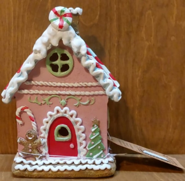 Lebkuchenhaus mit LED rosa